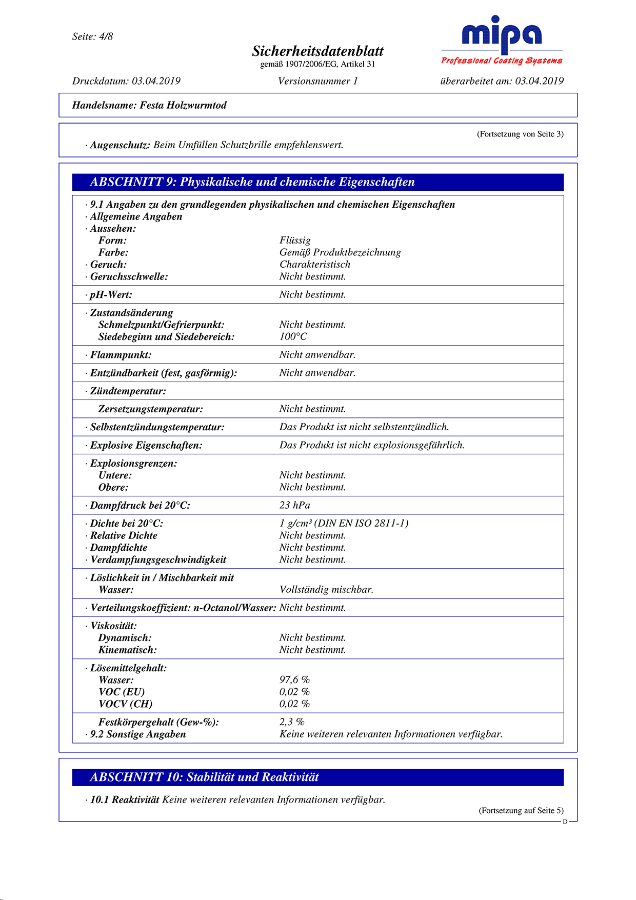 Sicherheitsdatenblatt Seite 4