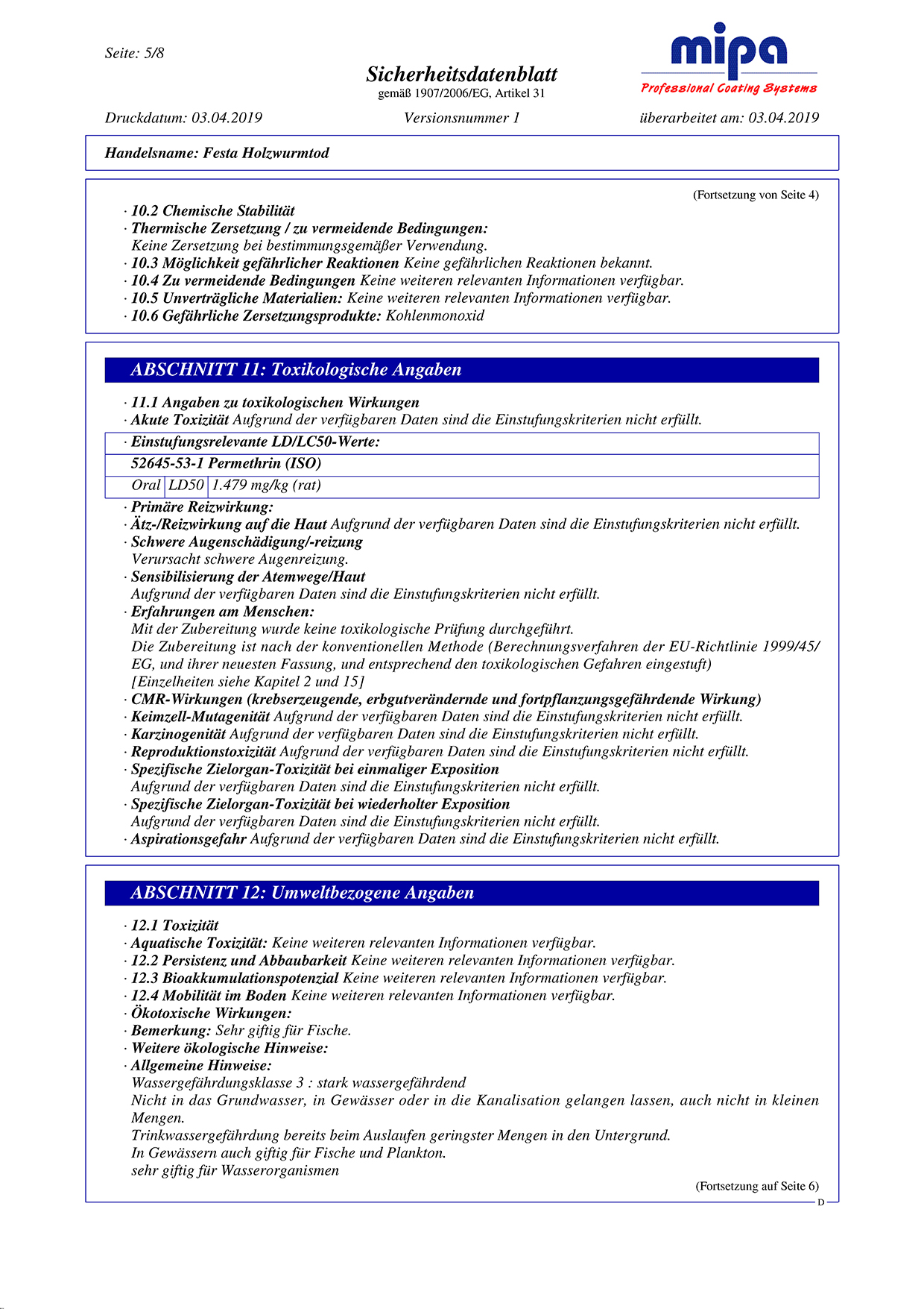 Sicherheitsdatenblatt Seite 5