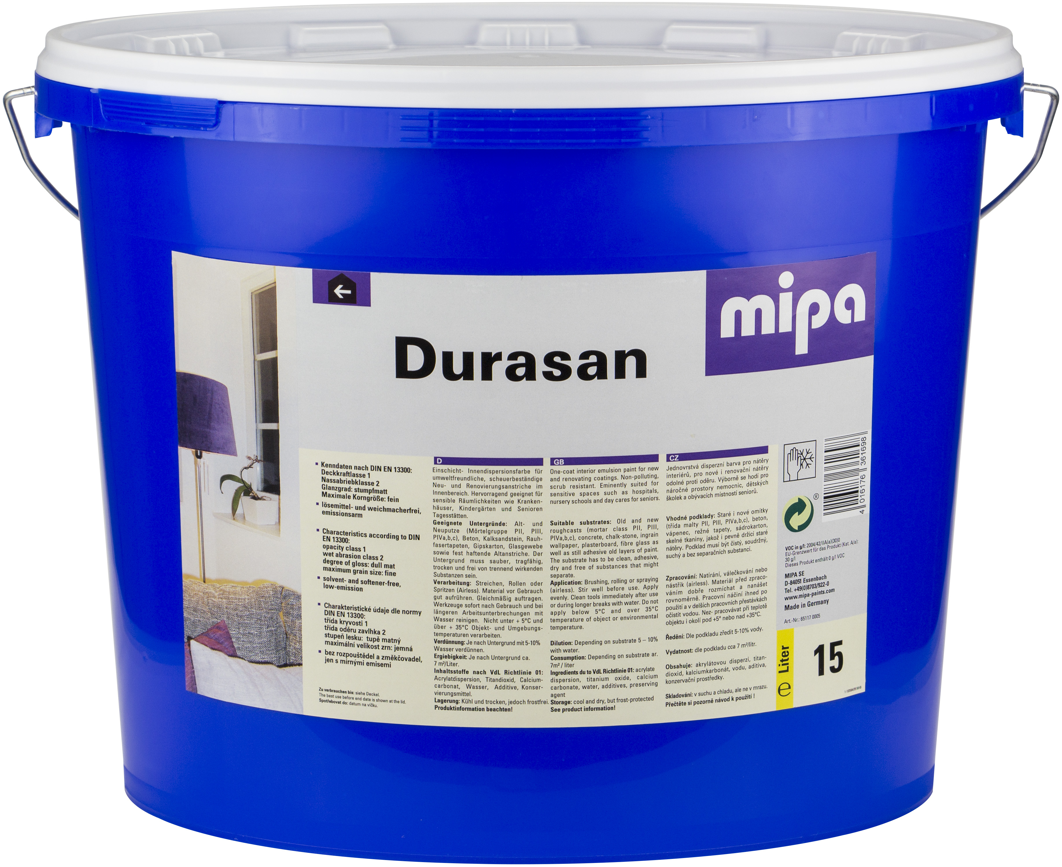 Mipa Durasan Innendispersionsfarbe 15 Liter Eimer