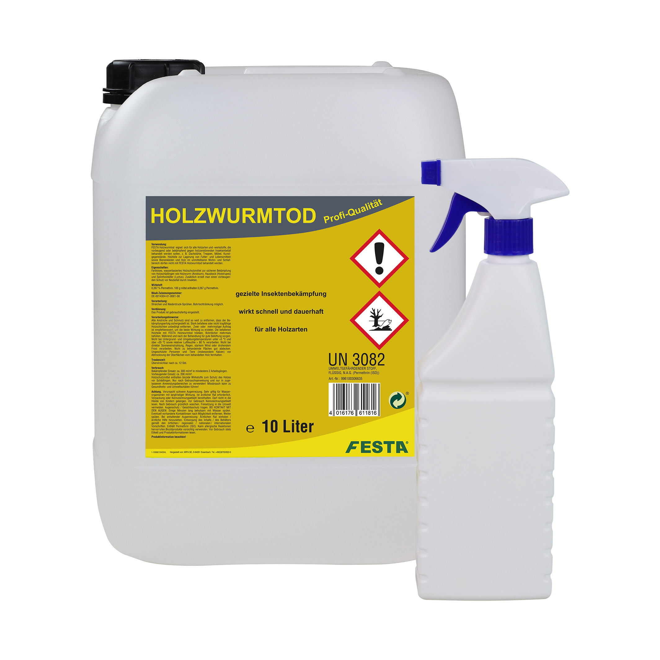 FESTA Holzwurmtod / Schädlingsbekämpfung 10 Liter + 500ml Sprühflasche