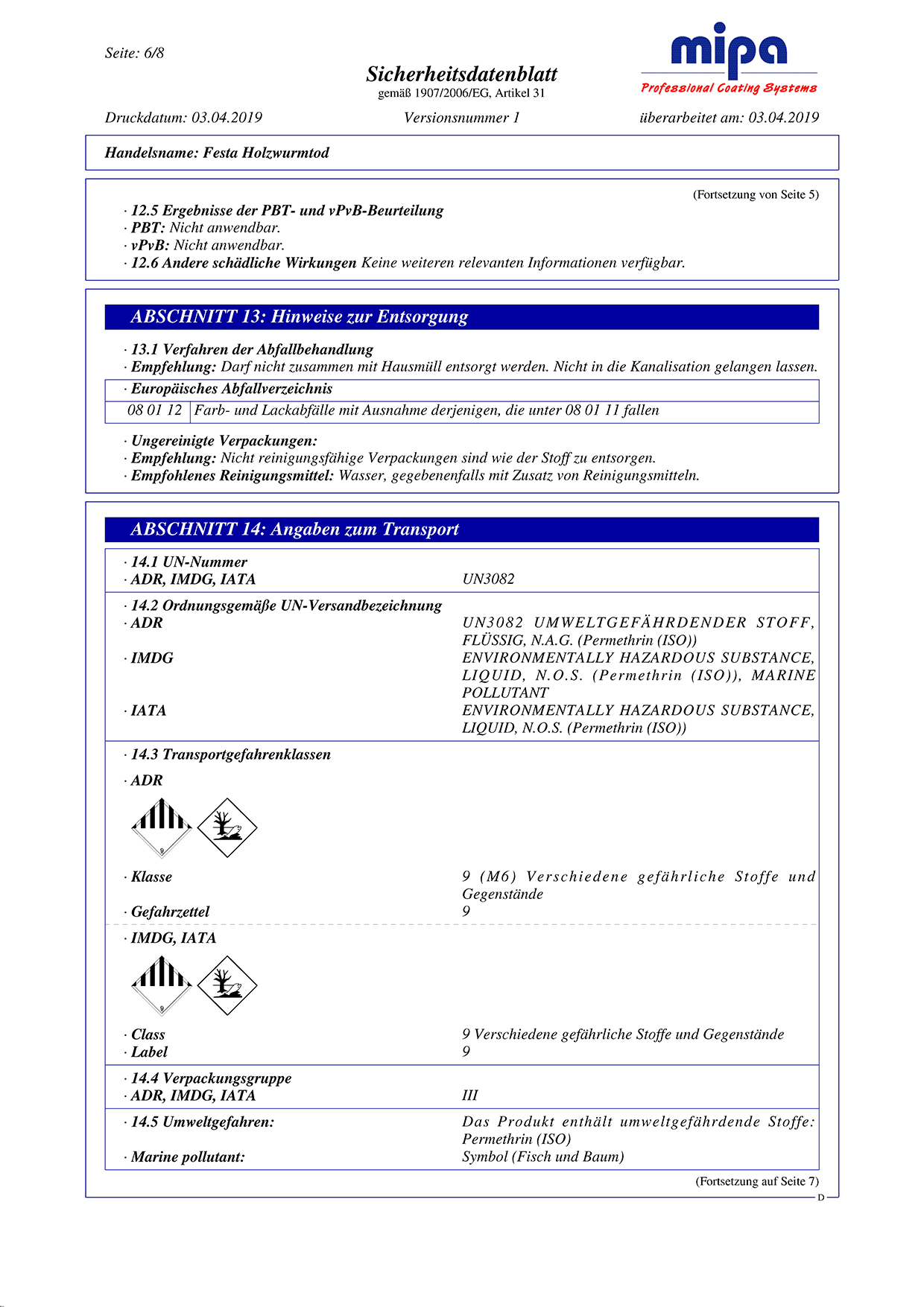 Sicherheitsdatenblatt Seite 6