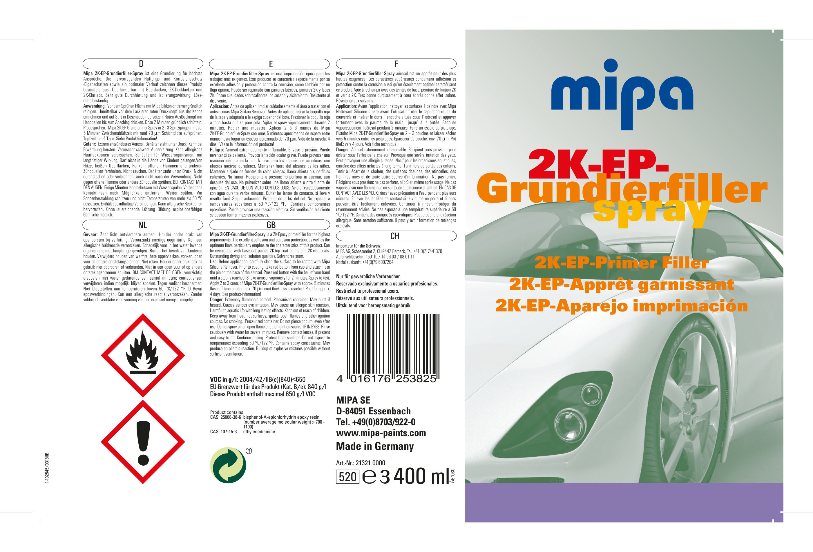 Mipa 2K-EP-Grundierfiller-Spray inkl. Härter 400 ml